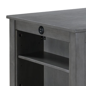 English Elm Gregorio 3 Piece Counter Dining Set with Usb Ports Open Shelf and Upholstered Seating Gray B2749S00334