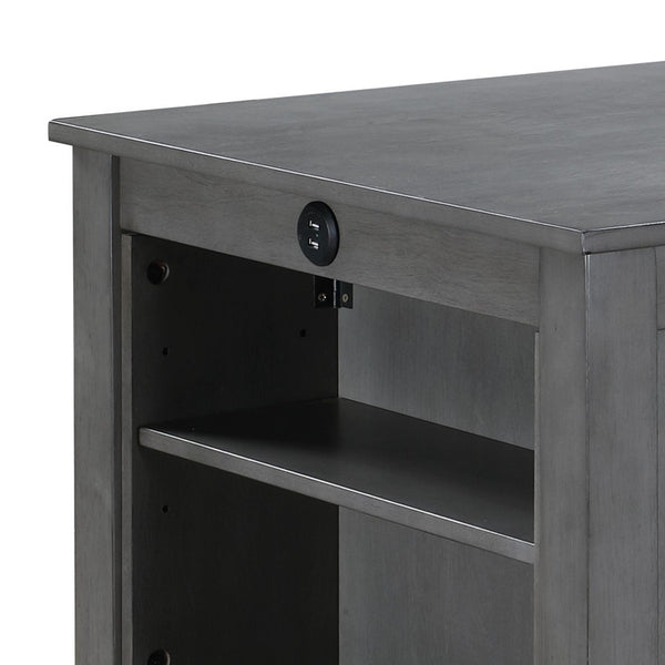 English Elm Gregorio 3 Piece Counter Dining Set with Usb Ports Open Shelf and Upholstered Seating Gray B2749S00334