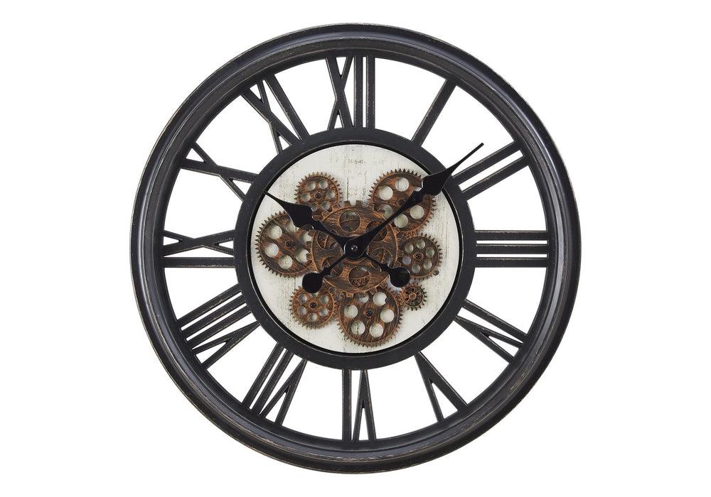 English Elm Clocks, 20" Round Wall Clock With Gear Mechanism, Black Roman Design For Elegant Home Décor B2710P287142