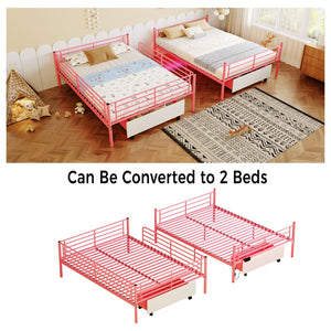 English Elm Bunk Bed Convertible Twin Over Metal Frame with Guardrail for Kids Rooms W3752S00008