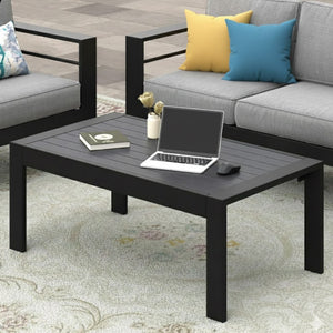 English Elm 43" Outdoor Aluminum Coffee Table Wpc Slatted Top Rust Proof Modern Patio Lounge B082P454979