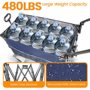 English Elm Multi-functional Folding Wagon with Canopy All Terrain Tires 480lb Steel Frame Outdoor Blue Gray W2932P417649