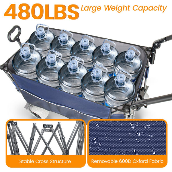 English Elm Multi-functional Folding Wagon with Canopy All Terrain Tires 480lb Steel Frame Outdoor Blue Gray W2932P417649