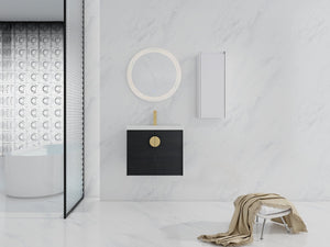 English Elm 24" Wall-Mounted Bathroom Vanity With Ceramic Sink & Side Cabinet - Stylish Storage Solution! W999S00326