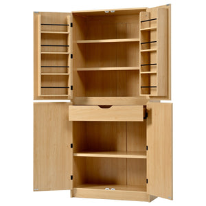 English Elm K&k Farmhouse Pantry Cabinet 72 Inch Tall Mdf Cupboard with Adjustable Shelves Natural N707S000021Y