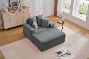 English Elm Oversized Corduroy Chaise Sleeper Sofa Deep Seat Lounge Chair for Apartment Bedroom Grey W1752P402836