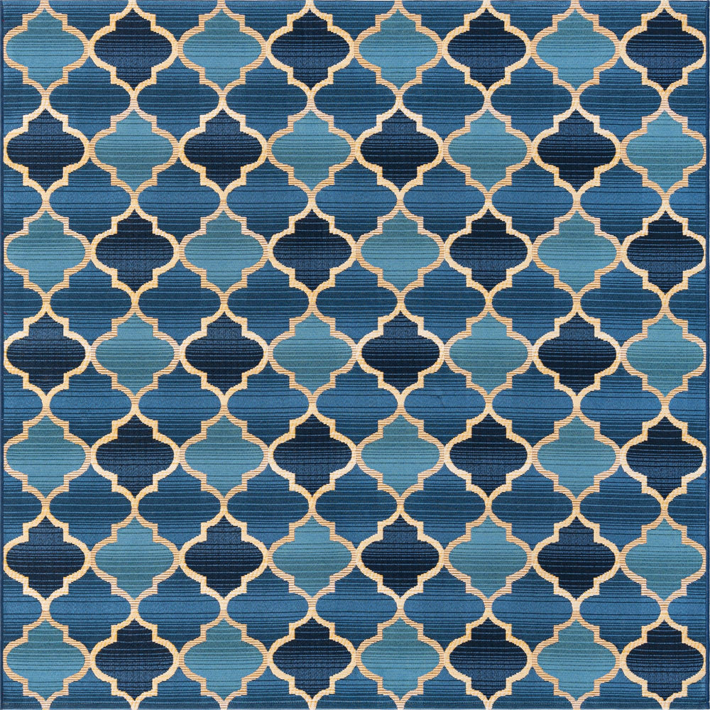 Unique Loom Outdoor Trellis Eden Trellis Machine Made Plaid Rug Blue, Beige/Navy Blue 5' 4" x 6' 1"
