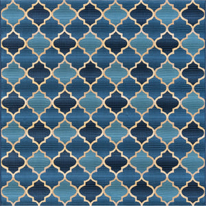 Unique Loom Outdoor Trellis Eden Trellis Machine Made Plaid Rug Blue, Beige/Navy Blue 5' 4" x 6' 1"