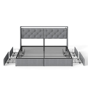 English Elm Queen Storage Platform Bed with Rgb Lighting Linen Headboard and Built-in Charging T3963P437337