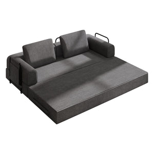 English Elm Convertible Sleeper Sofa Bed Corduroy Folding Mattress Couch with Cylindrical Pillow, Space-Saving Comfort for Living Room and Studio Dark Gray W3366P364248