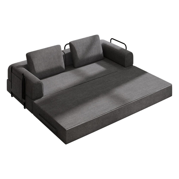 English Elm Convertible Corduroy Sleeper Sofa Foldable Three Seat Couch for Studio or Bedroom Dark Gray W3366P447131
