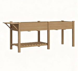 English Elm Elevated Fir Wood Raised Planter with Foldable Side Table and Bottom Storage Shelf T3971P423100