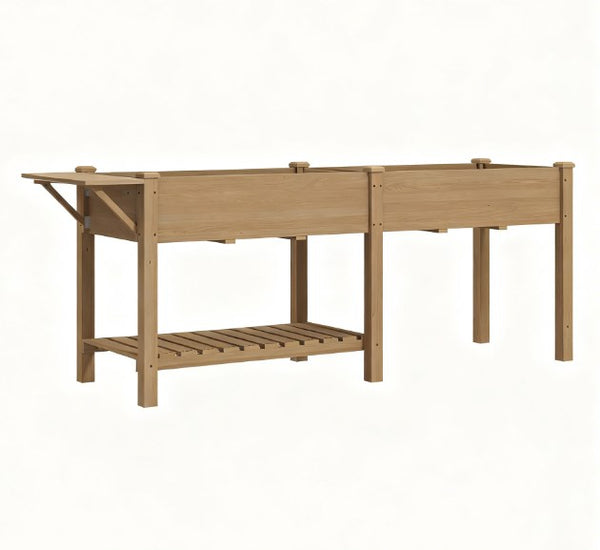English Elm Elevated Fir Wood Raised Planter with Foldable Side Table and Bottom Storage Shelf T3971P423100
