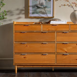 60" Solid Wood 9-Drawer Chest with Gallery Caramel BR9DRLEEDRCA-T Walker Edison