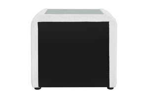 English Elm Shelyn Plush White Teddy Sherpa Nightstand with Glass Top, Crystal Knob & Chrome Accents, 70lb Limit B2726P313164