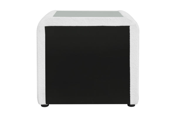 English Elm Shelyn Plush White Teddy Sherpa Nightstand with Glass Top, Crystal Knob & Chrome Accents, 70lb Limit B2726P313164