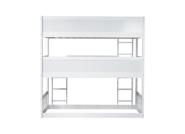 English Elm Twin Triple Rubberwood Bunk Bed with Ladders & Guardrails, Space-Saving Modular Design for Families White W504S00171