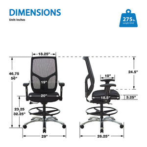 OSP Home Furnishings Drafting Chair with Progrid Mesh Back Ergonomic Lumbar and Pneumatic Height Adjustment 99583FDC-30