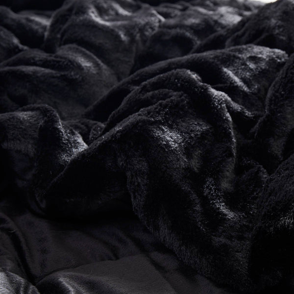 English Elm 3 Piece Shaggy Faux Fur Comforter Set Plush Lodge Style Hypoallergenic Bedding Black B035P319600