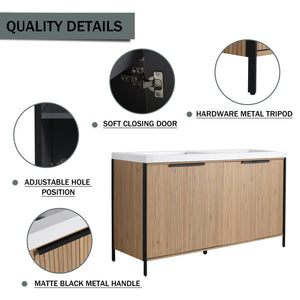 English Elm 60" Freestanding Bathroom Vanity with Double Resin Sink, Soft-Close Doors, Adjustable Shelves, Water-Resistant Finish W999S00383