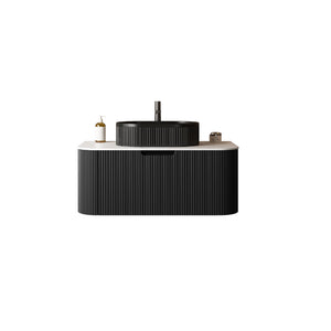English Elm Dina Floating Bathroom Vanity Sintered Stone Top Glass Basin Striped Plywood Cabinet W2615S00709
