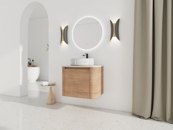 English Elm 24'' Wall-Mounted Bathroom Vanity With Ceramic Vessel Sink, Soft-Close Door & Space-Saving Design W999S00394