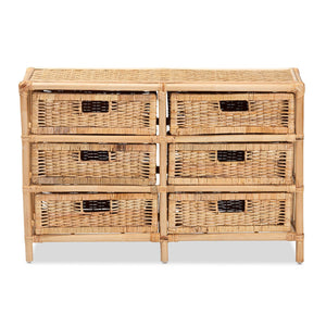 English Elm Modern Woven Rattan Six Drawer Cabinet Bohemian Storage for Bedroom or Living Room B2750P470040