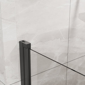 English Elm Goodyo 34"X72" Pivot Shower Door & White Acrylic Base Combo With Black Aluminum & Clear Glass Finish W1223S00018