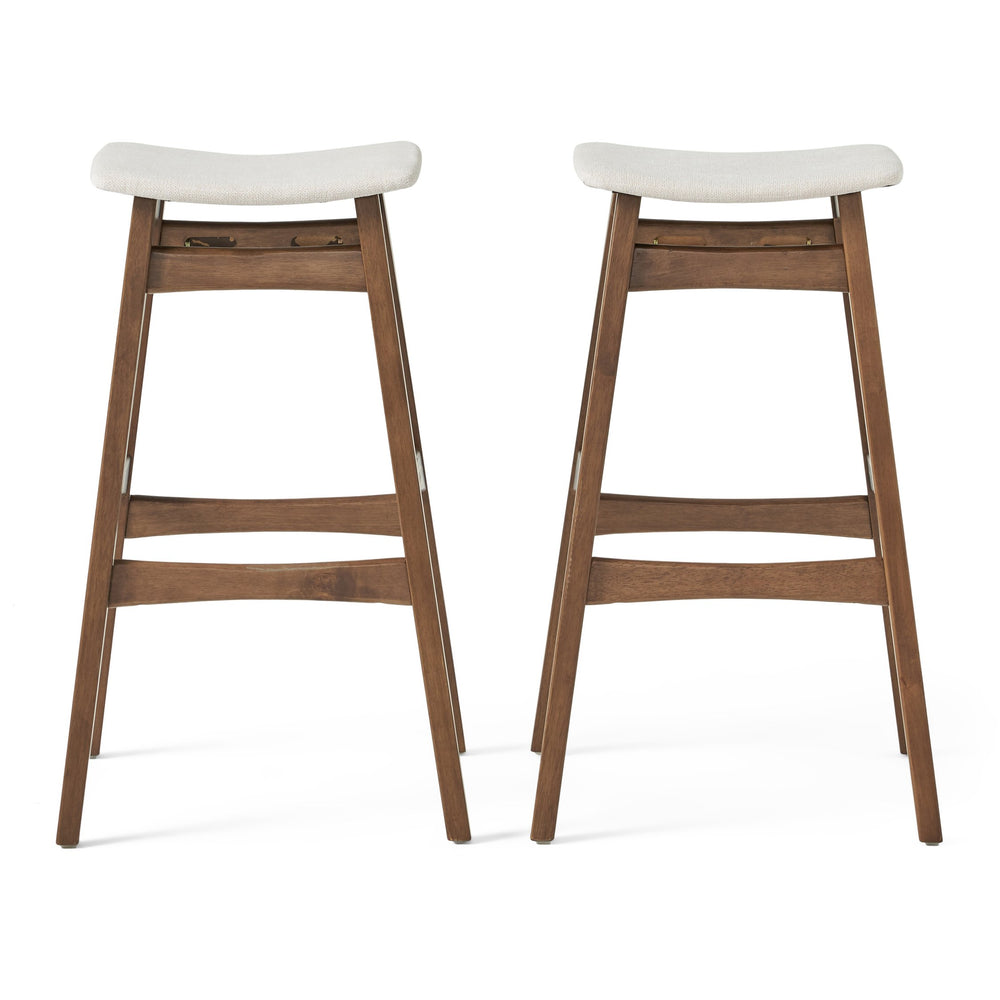 English Elm Christopher Knight Home® - Bar Stool Set Of 2 - Mid-Century Modern Light Beige Fabric With Walnut Legs For Kitchen & Home Bar 58922.00WNT