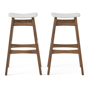 English Elm Christopher Knight Home® - Bar Stool Set Of 2 - Mid-Century Modern Light Beige Fabric With Walnut Legs For Kitchen & Home Bar 58922.00WNT