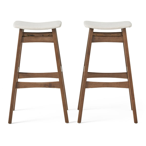 English Elm Christopher Knight Home® - Bar Stool Set Of 2 - Mid-Century Modern Light Beige Fabric With Walnut Legs For Kitchen & Home Bar 58922.00WNT