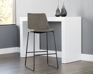 Sunpan CAL Barstool - Stylish Antique Grey Faux Leather with Mid-Century Charm for Home Bar & Dining Nook 104038