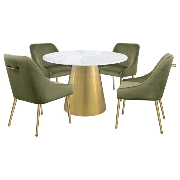 English Elm Earline Round Marble Dining Table with Sculptural Brushed Gold Pedestal Base B062S01396