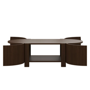 English Elm Oval Fluted Rubberwood Coffee Table with Open Storage Shelf for Living Room Walnut N735P369880D