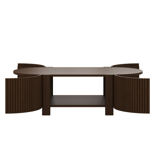 English Elm Oval Fluted Rubberwood Coffee Table with Open Storage Shelf for Living Room Walnut N735P369880D