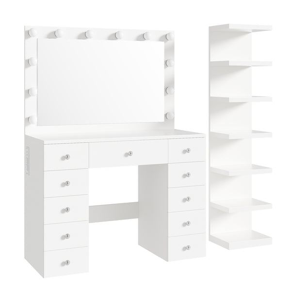 English Elm Vanity Desk Hollywood Led Mirror 11 Drawers 7 Tier Shelving White Glam Mdf N704G202309K