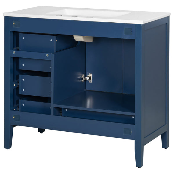 English Elm Christopher Knight Home® - 36" Vintage-inspired Bathroom Vanity with Ceramic Sink, Solid Wood Frame, Soft-Close Drawers, Spacious Storage Blue N759P293646C