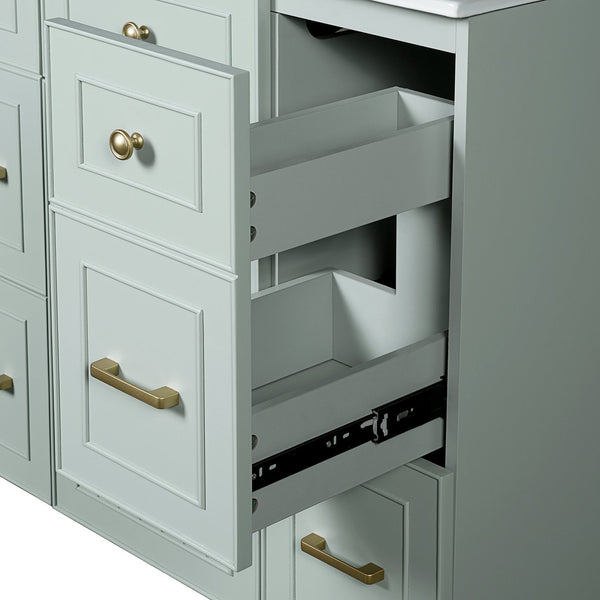 English Elm 36" Green Bathroom Vanity with Ceramic Sink, Gold Handles, Soft-Close Drawers & Adjustable Shelf N729P257304F