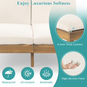 English Elm Trexm Acacia Wood Double Chaise Lounge Outdoor with Folding Trays and Foam Cushions TM000015AAD