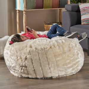 English Elm Christopher Knight Home® - Amori Plush 3ft Faux Fur Bean Bag Chair White – Ultra-Soft Foam Fill, Durable 300lb Capacity N778P185631W