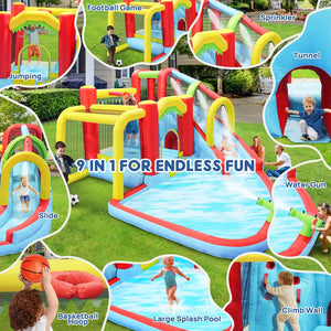 English Elm 7 in 1 Inflatable Backyard Water Park with Slide Splash Pool Climbing Wall and Bouncer W167790010