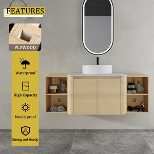 English Elm 54'' Wall-Mounted Bathroom Vanity With Elegant Ceramic Sink, Soft-Close Doors, And Ample Storage W999S00475