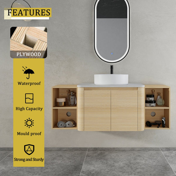 English Elm 54'' Wall-Mounted Bathroom Vanity With Elegant Ceramic Sink, Soft-Close Doors, And Ample Storage W999S00475