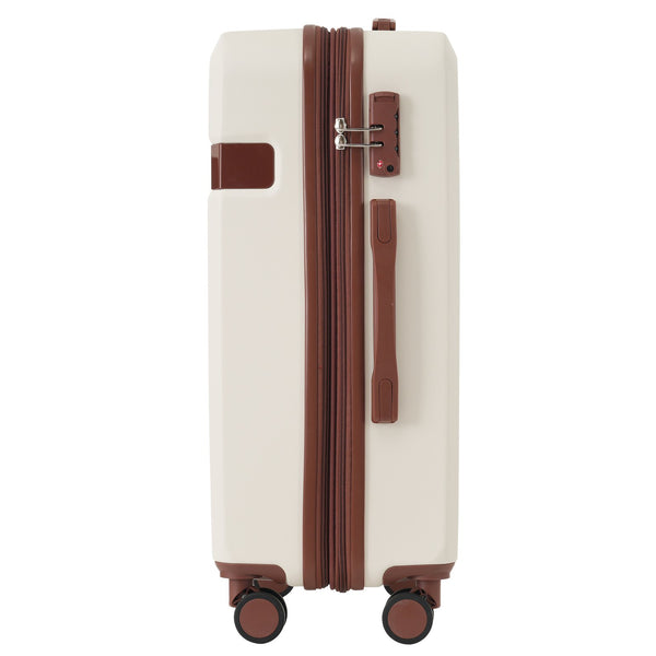English Elm 4 Piece Hard Shell Abs Luggage Set with Spinner Wheels Tsa Lock and Packing Cubes Brown+White N732P197378K