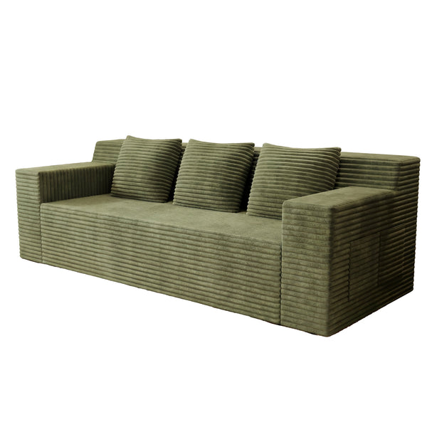 English Elm 71" Corduroy Tufted Loveseat with Deep Seat and Curved Back for Compact Living Spaces Antique Green W5571P440912
