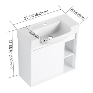 English Elm 24'' Floating Wall Mounted Bathroom Vanity with Ceramic Sink and Soft Close Cabinet Glossy White W999P426636