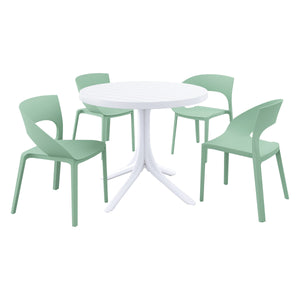 English Elm Summer Polypropylene Round Dining Set Stackable Chairs Uv Resistant Indoor Outdoor Patio Haze Green,White W3450S00026