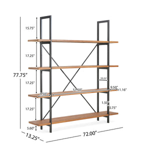 English Elm Christopher Knight Home® - BOOKCASE Industrial Antique Black Metal & Firwood Etagere Bookshelf with X-Frame Iron Support, 79.25"L N771P239470G