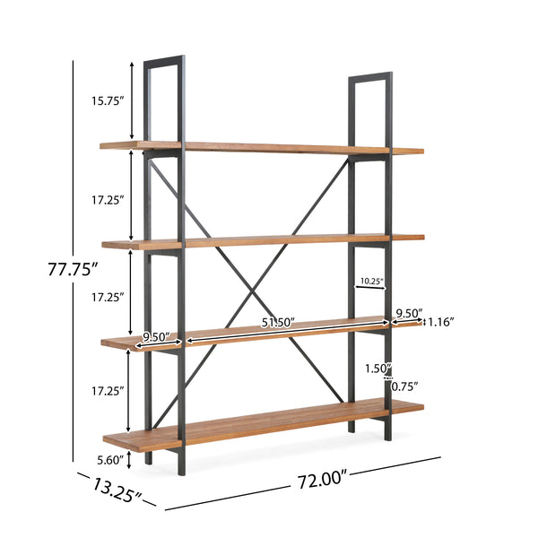 English Elm Christopher Knight Home® - BOOKCASE Industrial Antique Black Metal & Firwood Etagere Bookshelf with X-Frame Iron Support, 79.25"L N771P239470G