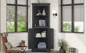 English Elm Tall Corner Cabinet with Doors - Slim Black Storage Tower for Living Room, Bathroom, Kitchen, Office W1580P332942